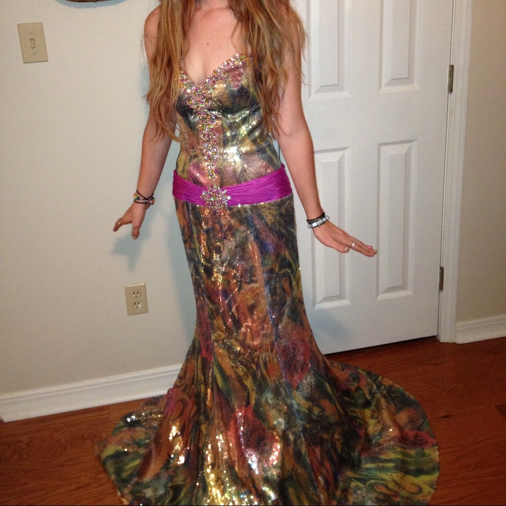 Jovani Strapless Sequined Gown.